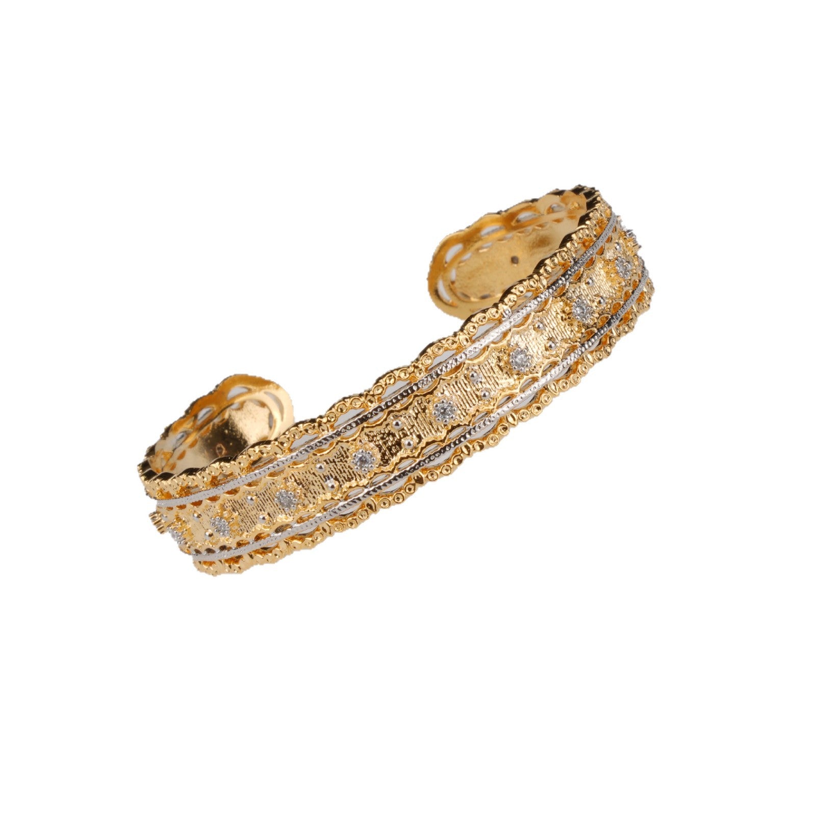 Italian Buccellati-Style Rigid Bracelet in 18K Gold-Plated Copper