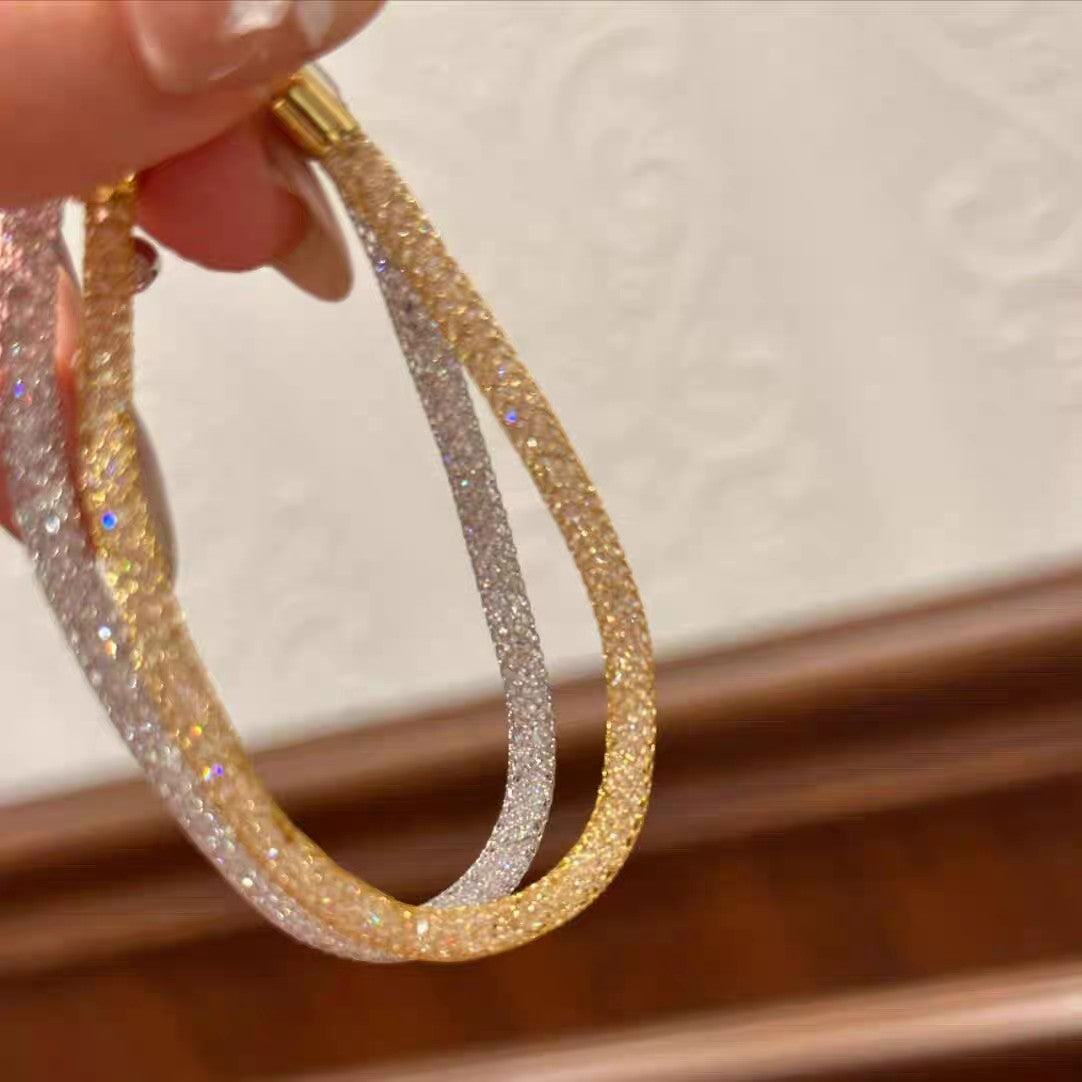 Bracciale a maglia in argento sterling 999 con cristalli,