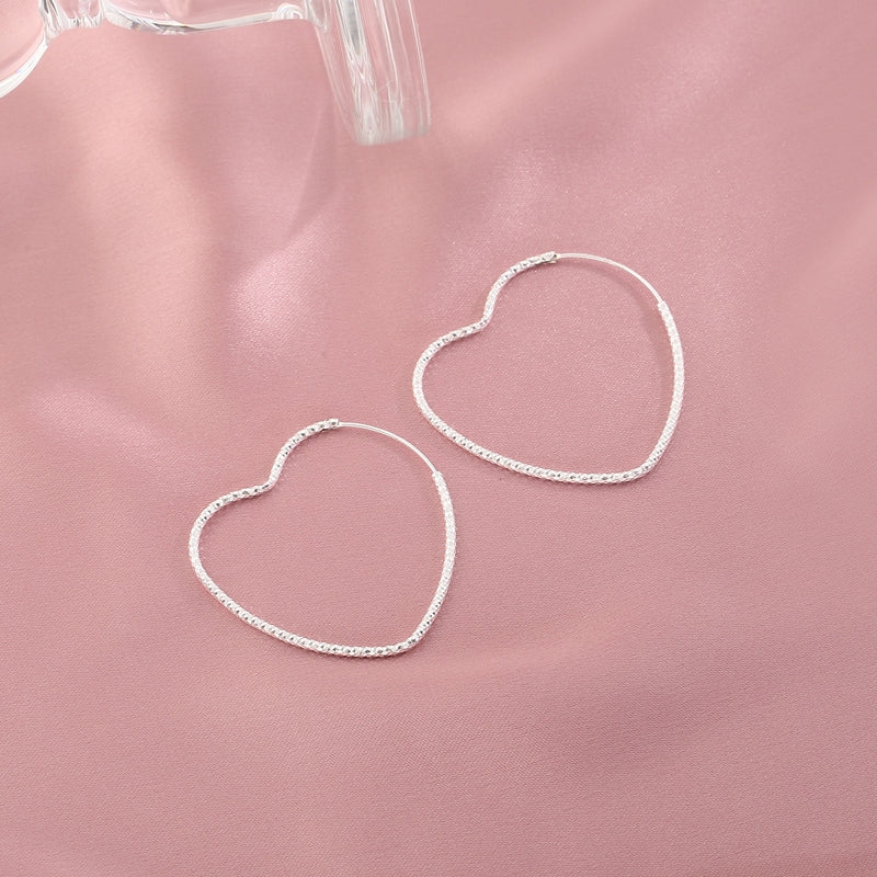 1 Pair 999 Sterling Silver Sparkly Geometric Hoop Earrings,