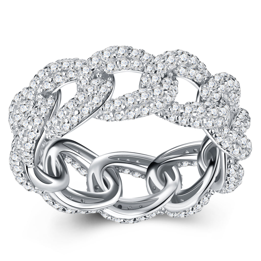A Luxurious, Fashionable, And Trendy Silver Ring Set With Top-quality Moissanite, Crafted From S925 Silver With A Platinum-plated Finish