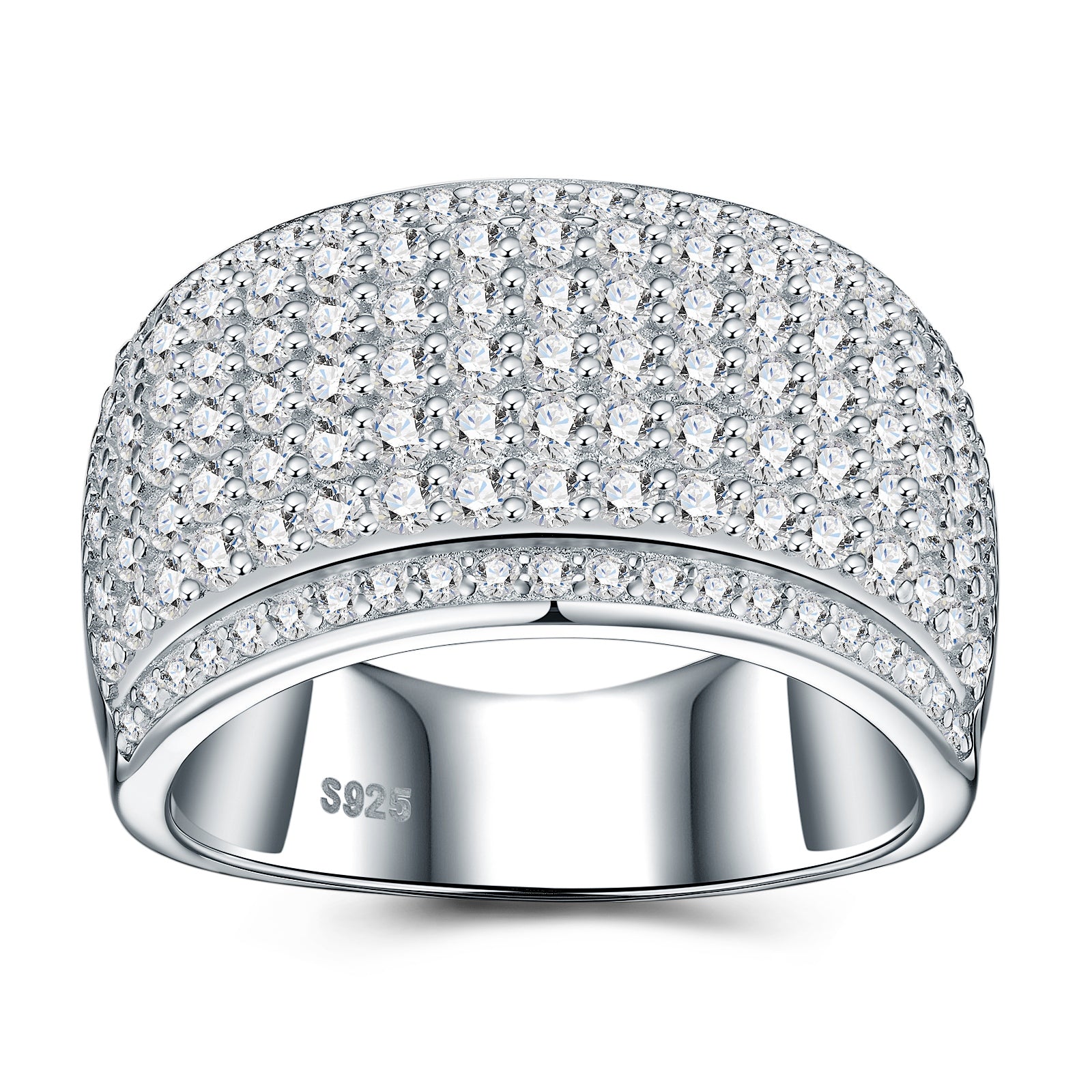 A Luxurious, Fashionable, And Trendy Silver Ring Set With Top-quality Moissanite, Crafted From S925 Silver With A Platinum-plated Finish