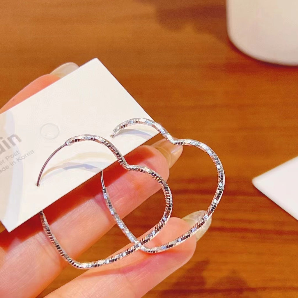 1 Pair 999 Sterling Silver Sparkly Geometric Hoop Earrings,