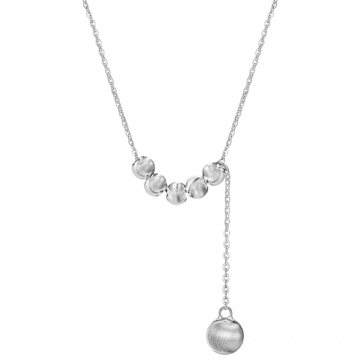 Collana regolabile con nappina e perline spazzolate in argento sterling 999