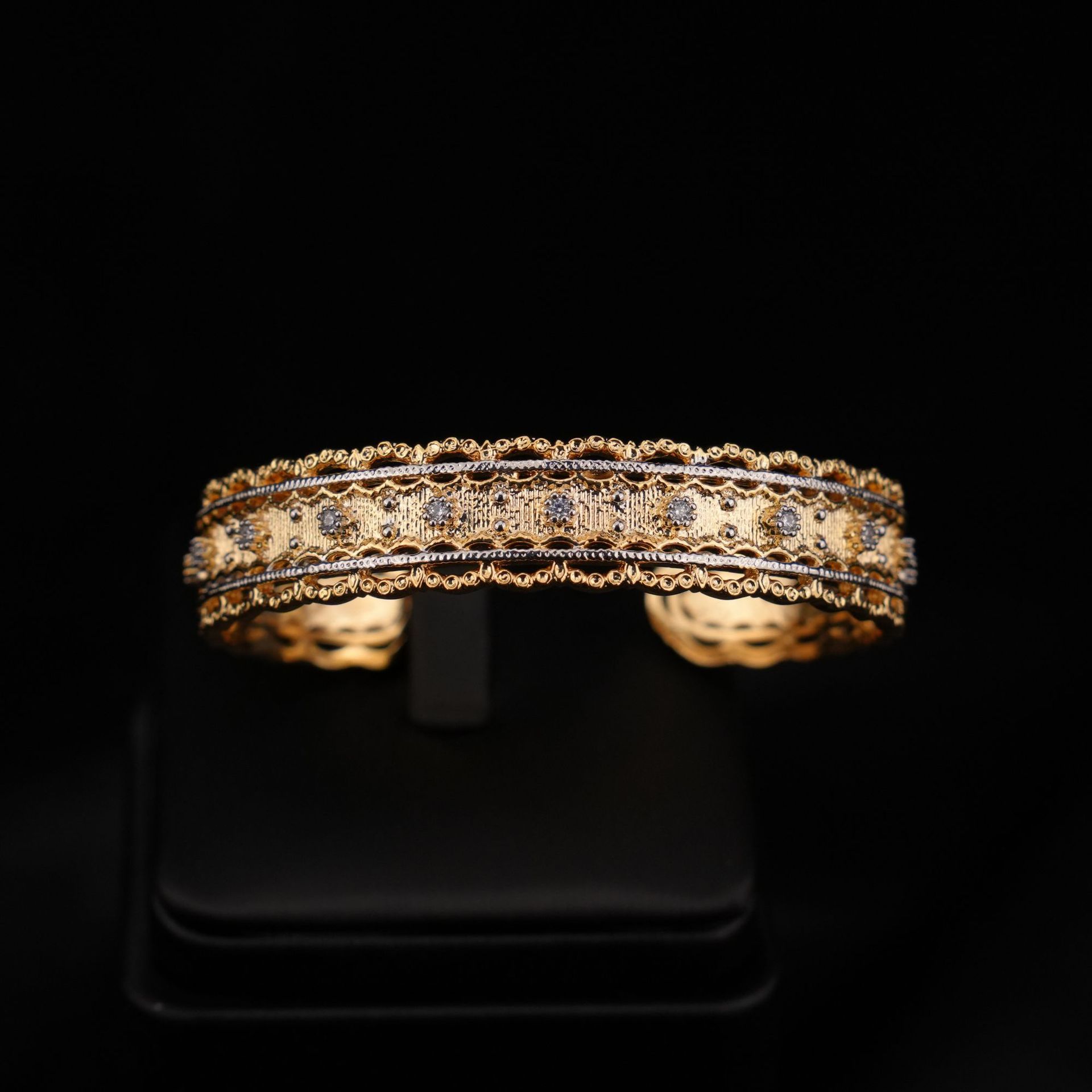 Italian Buccellati-Style Rigid Bracelet in 18K Gold-Plated Copper