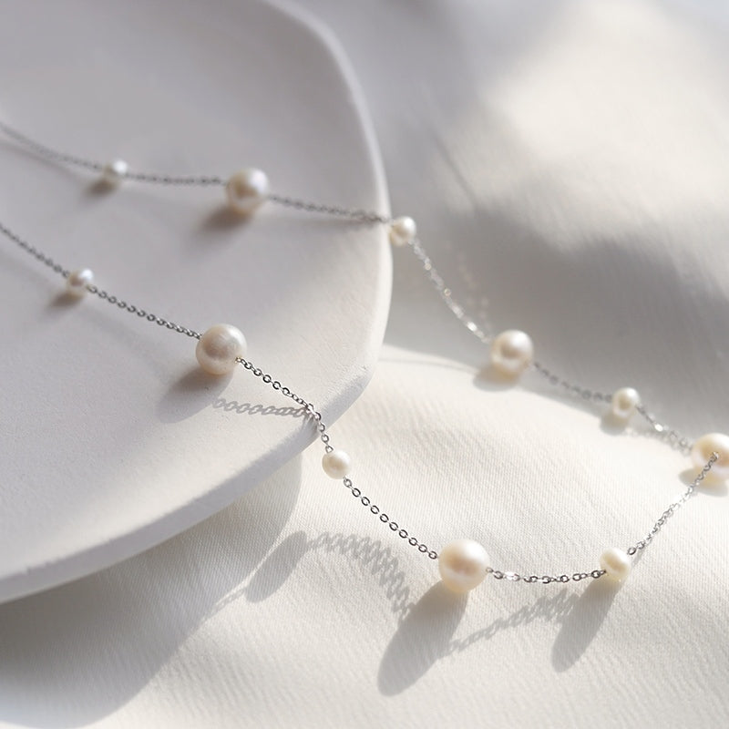 1pc 999 Sterling Silver Pearl Adjustable Necklace,
