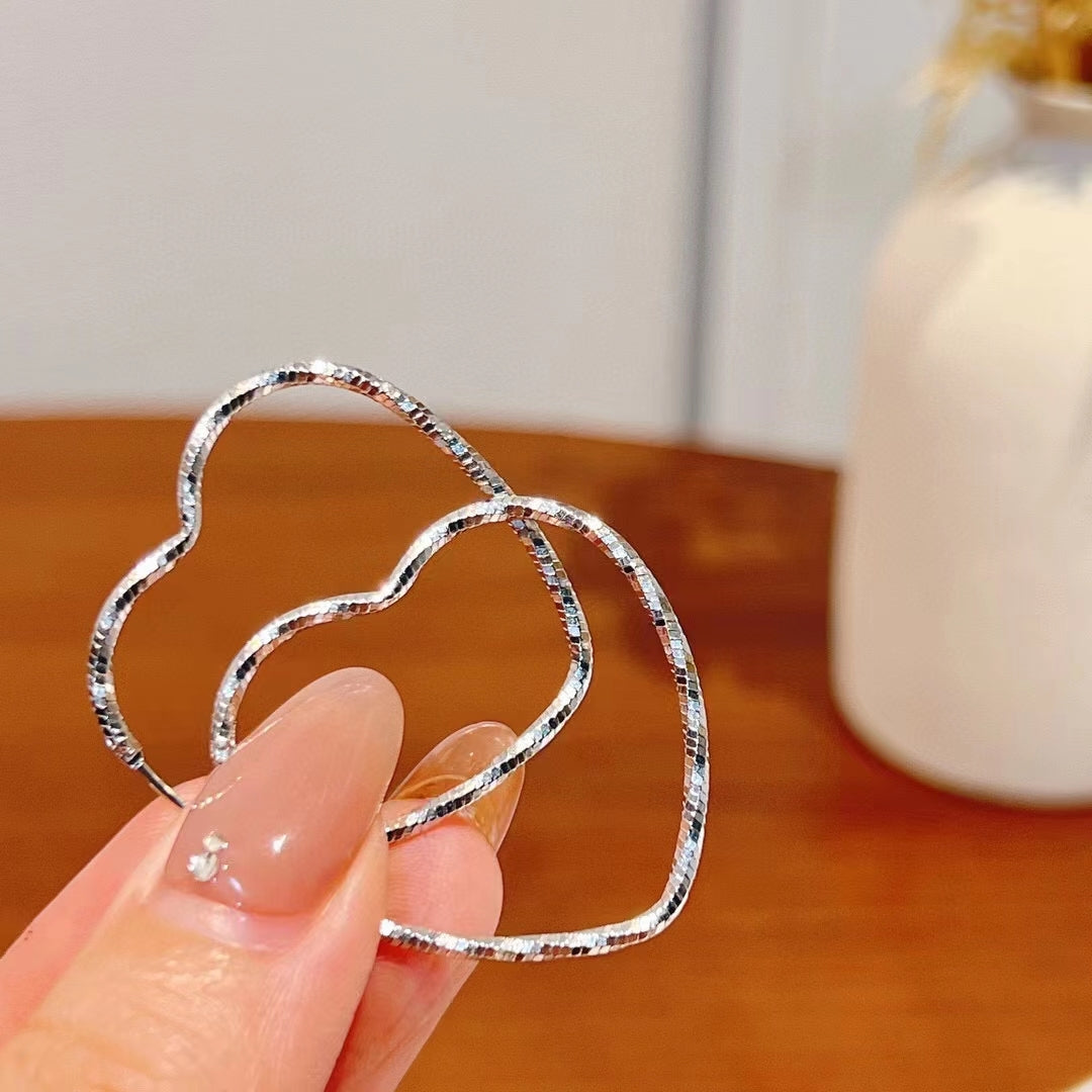 1 Pair 999 Sterling Silver Sparkly Geometric Hoop Earrings,