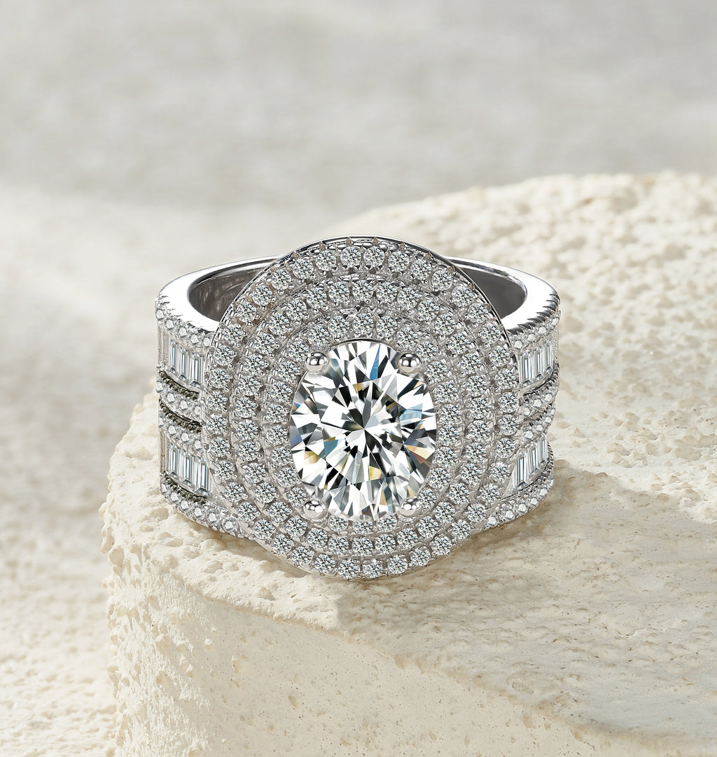 Luxury Fashionable Affordable Trend Jewelry Silver Ring Set With Top-Quality Moissanite, S925 Silver With Platinum Plating