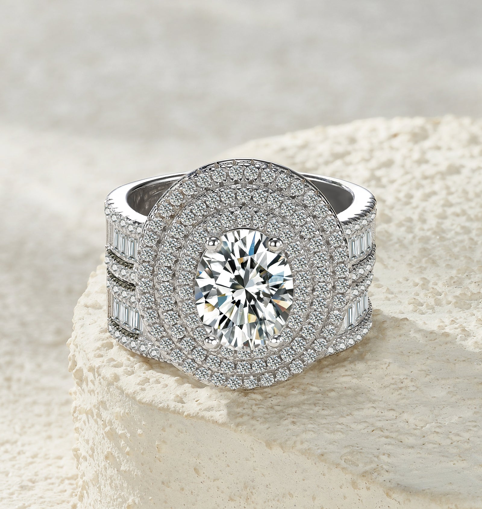 Luxury Fashionable Affordable Trend Jewelry Silver Ring Set With Top-Quality Moissanite, S925 Silver With Platinum Plating