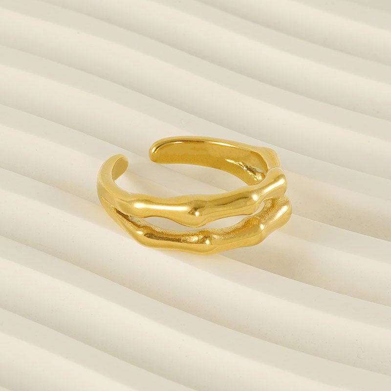 Anello aperto da donna a doppio strato con sezione in bambù