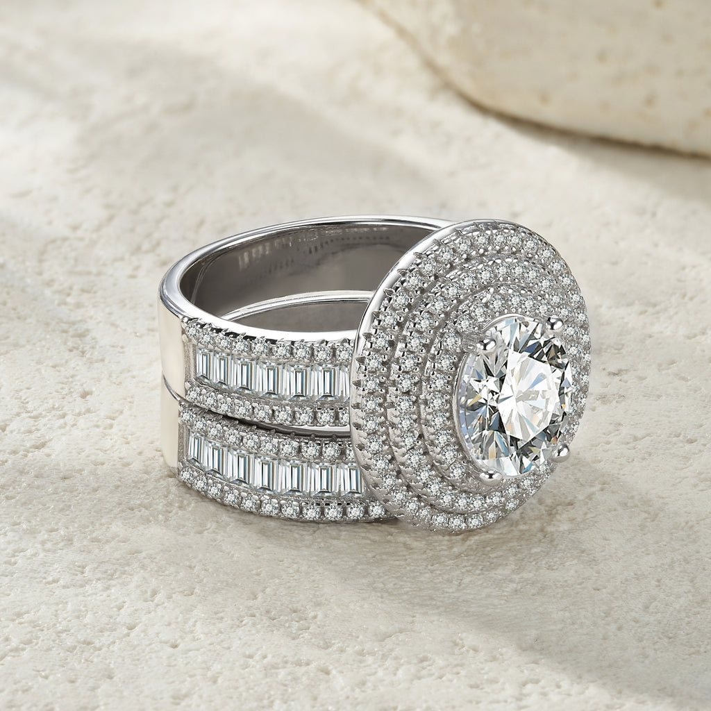 Luxury Fashionable Affordable Trend Jewelry Silver Ring Set With Top-Quality Moissanite, S925 Silver With Platinum Plating