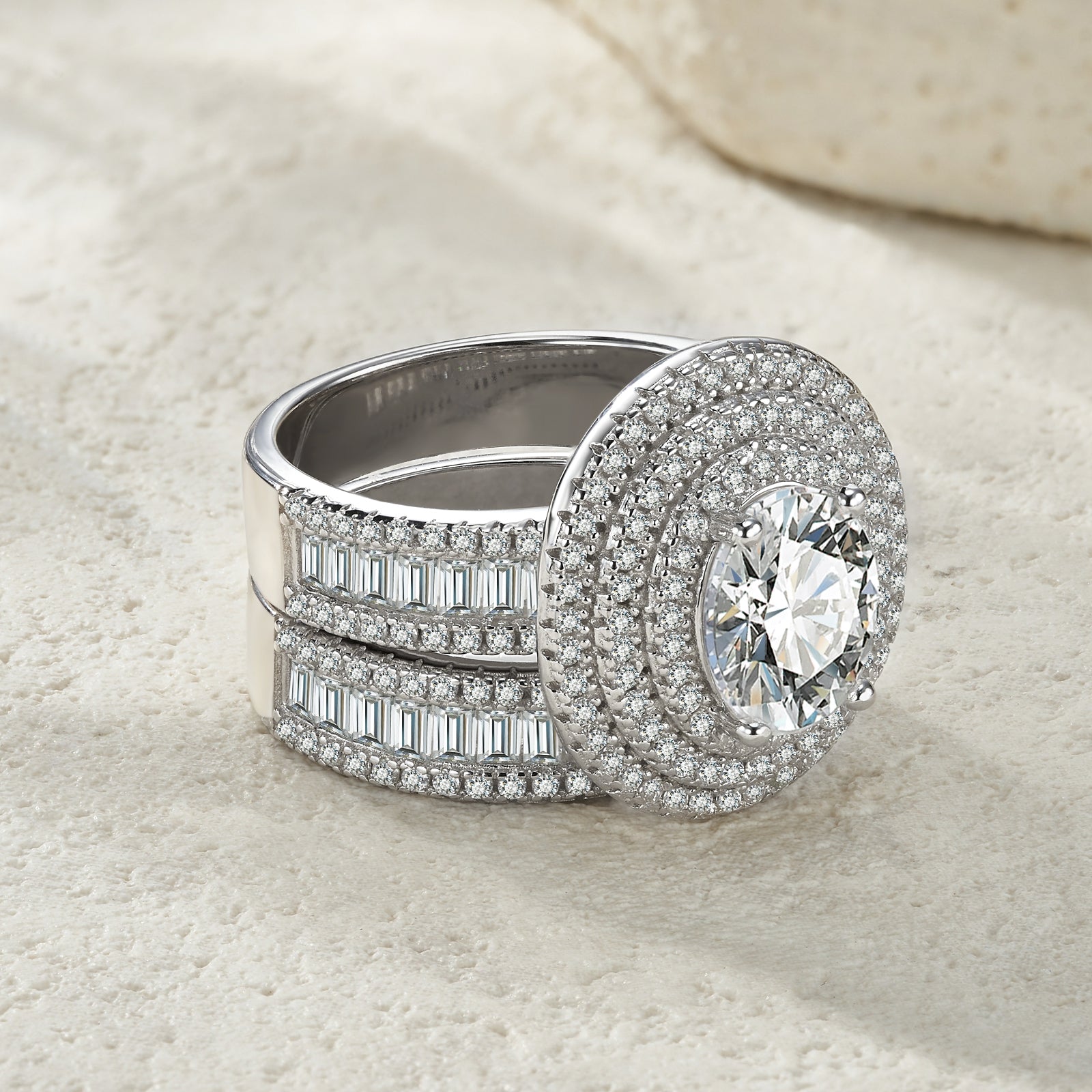 Luxury Fashionable Affordable Trend Jewelry Silver Ring Set With Top-Quality Moissanite, S925 Silver With Platinum Plating