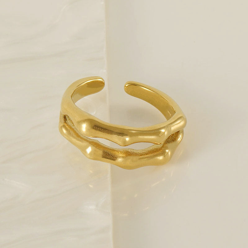 Anello aperto da donna a doppio strato con sezione in bambù