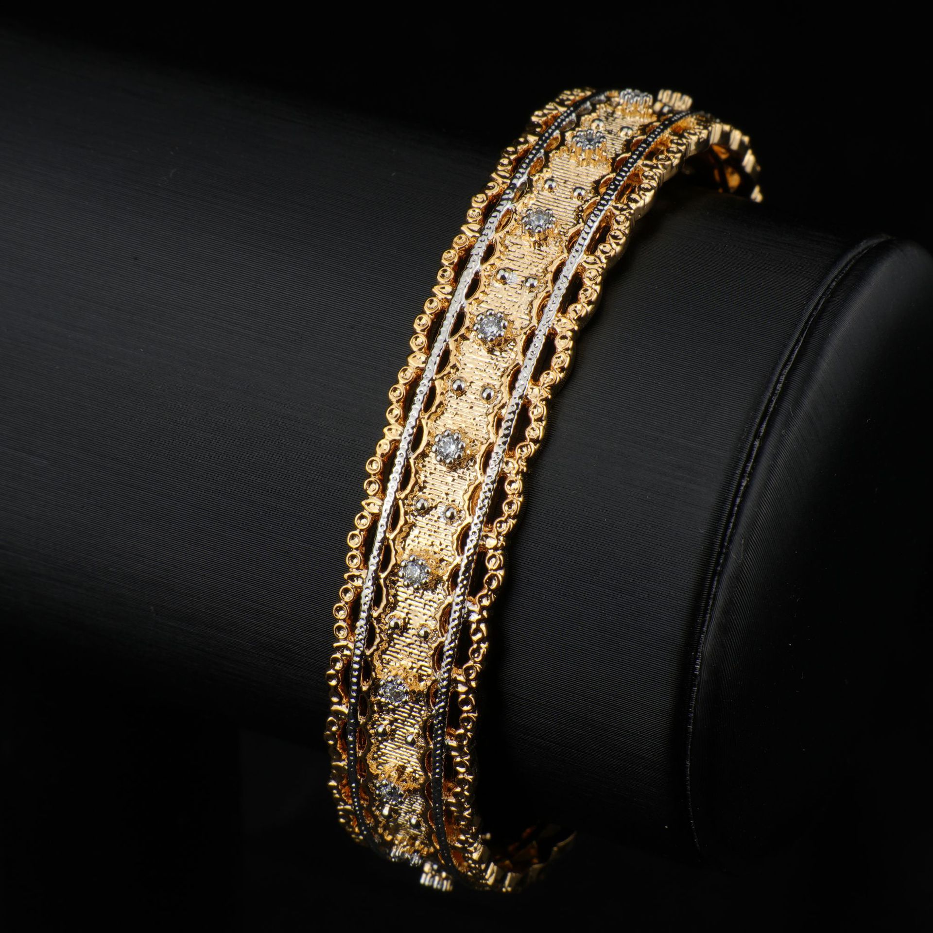 Italian Buccellati-Style Rigid Bracelet in 18K Gold-Plated Copper