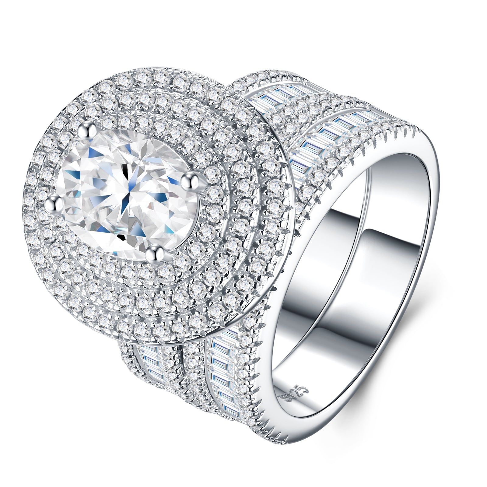Luxury Fashionable Affordable Trend Jewelry Silver Ring Set With Top-Quality Moissanite, S925 Silver With Platinum Plating