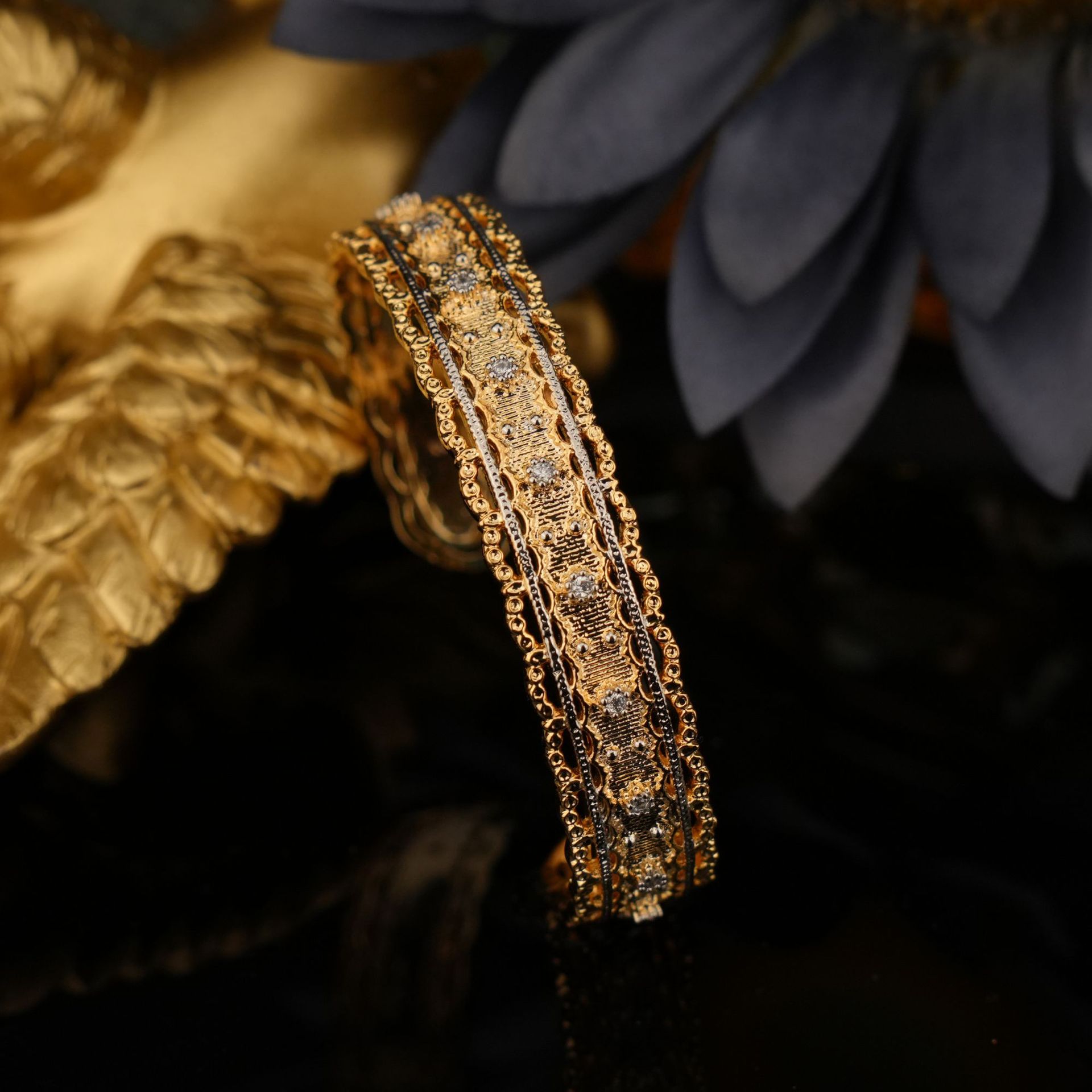 Italian Buccellati-Style Rigid Bracelet in 18K Gold-Plated Copper