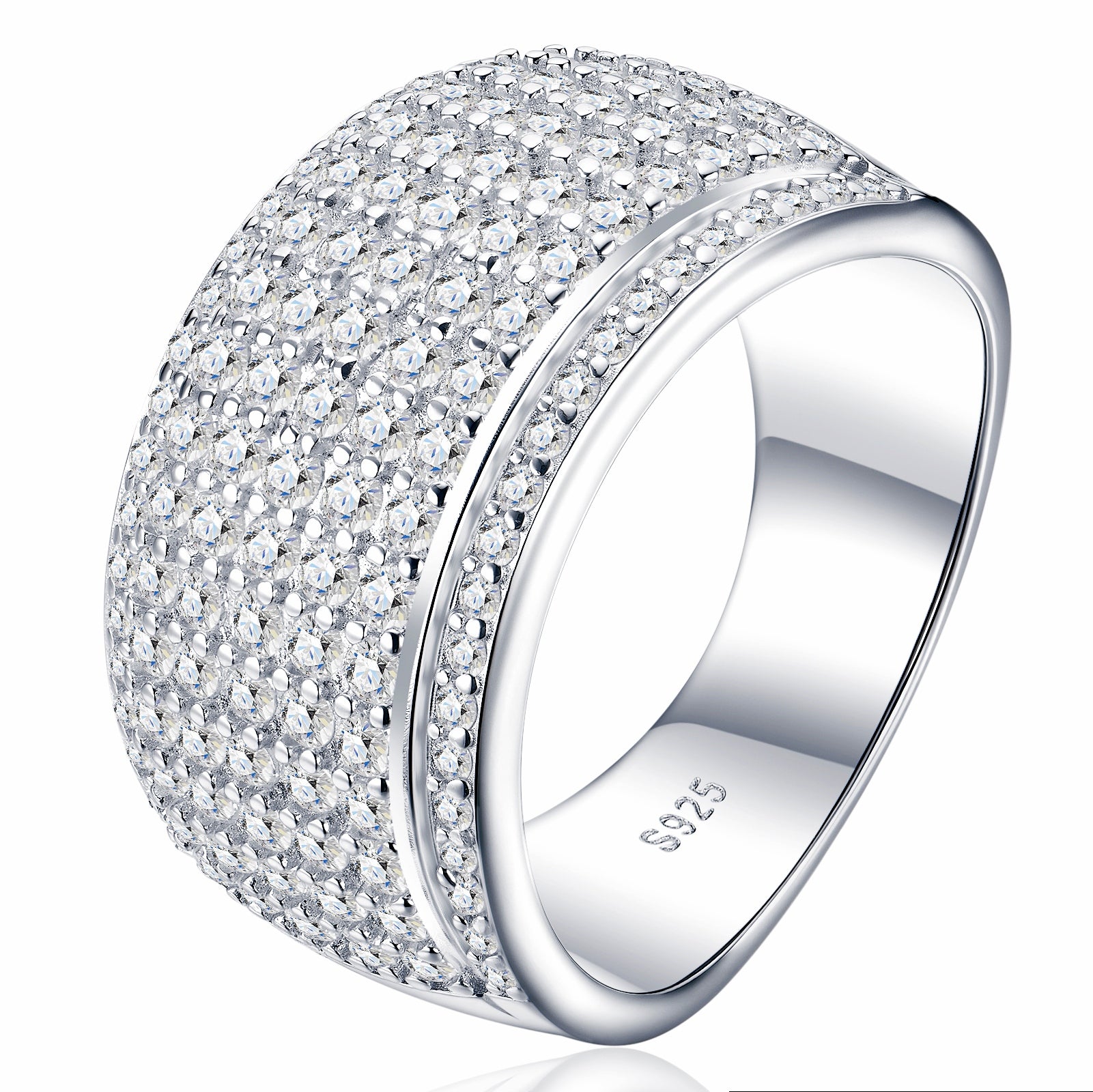 A Luxurious, Fashionable, And Trendy Silver Ring Set With Top-quality Moissanite, Crafted From S925 Silver With A Platinum-plated Finish