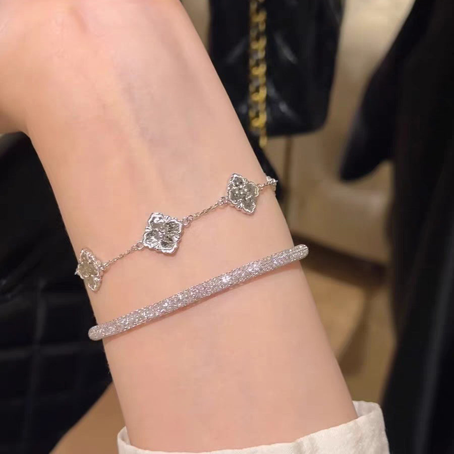 Bracciale a maglia in argento sterling 999 con cristalli,