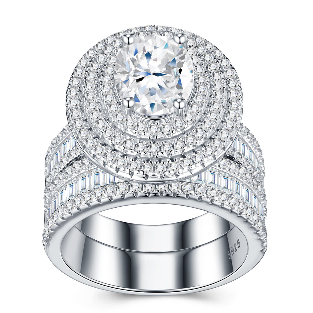 Luxury Fashionable Affordable Trend Jewelry Silver Ring Set With Top-Quality Moissanite, S925 Silver With Platinum Plating