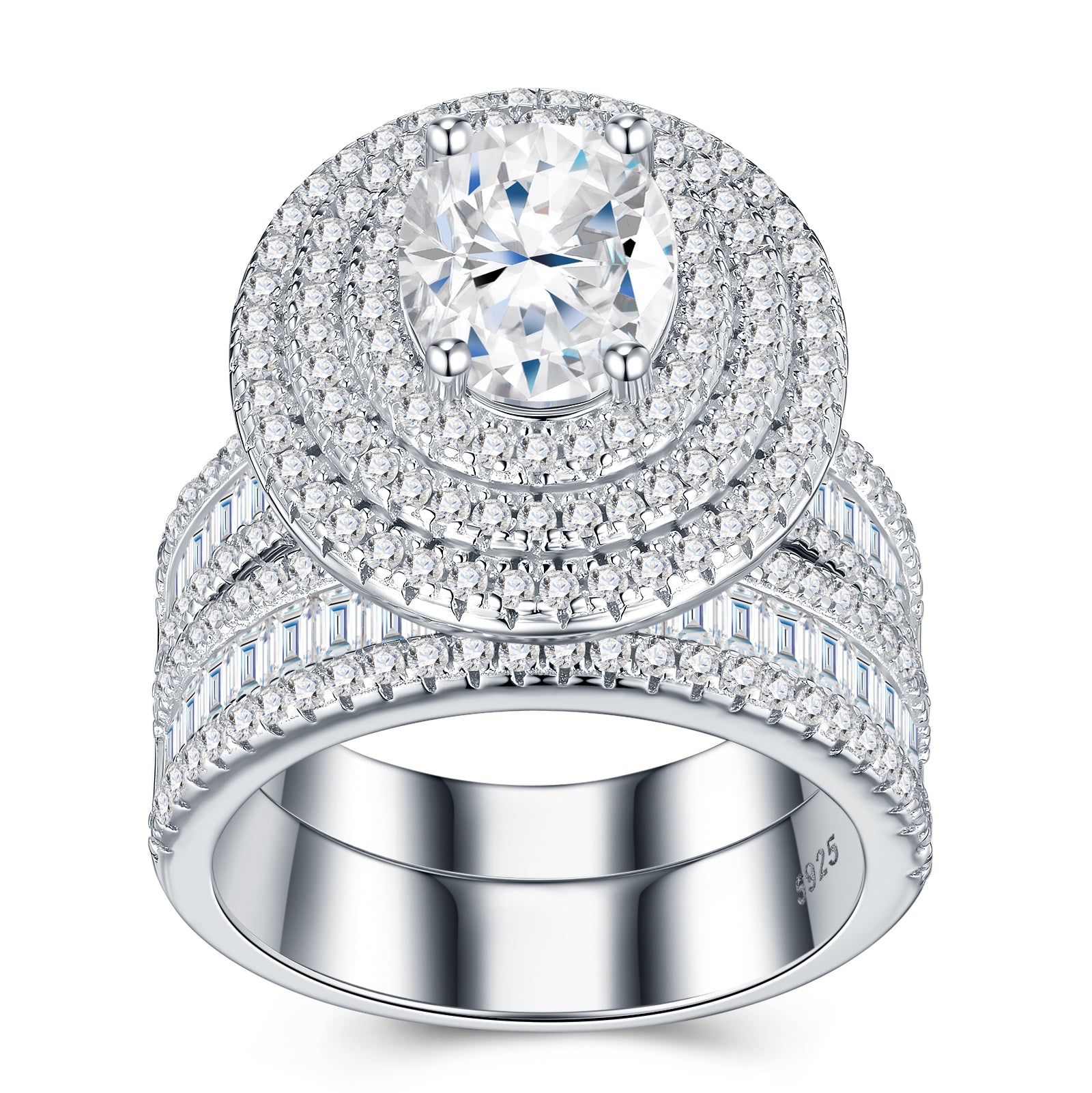 Luxury Fashionable Affordable Trend Jewelry Silver Ring Set With Top-Quality Moissanite, S925 Silver With Platinum Plating