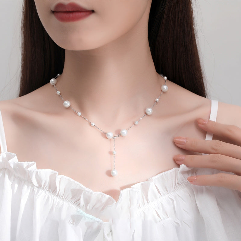 1pc 999 Sterling Silver Pearl Adjustable Necklace,