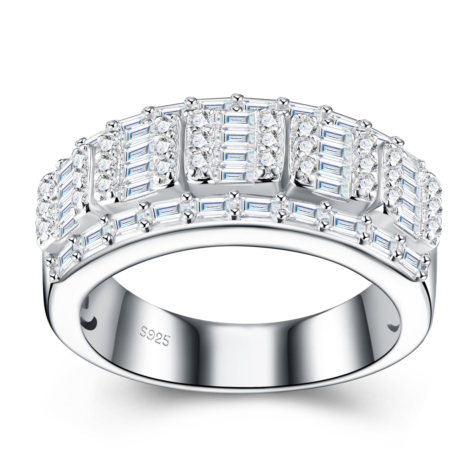 A Luxurious, Fashionable, And Trendy Silver Ring Set With Top-quality Moissanite, Crafted From S925 Silver With A Platinum-plated Finish