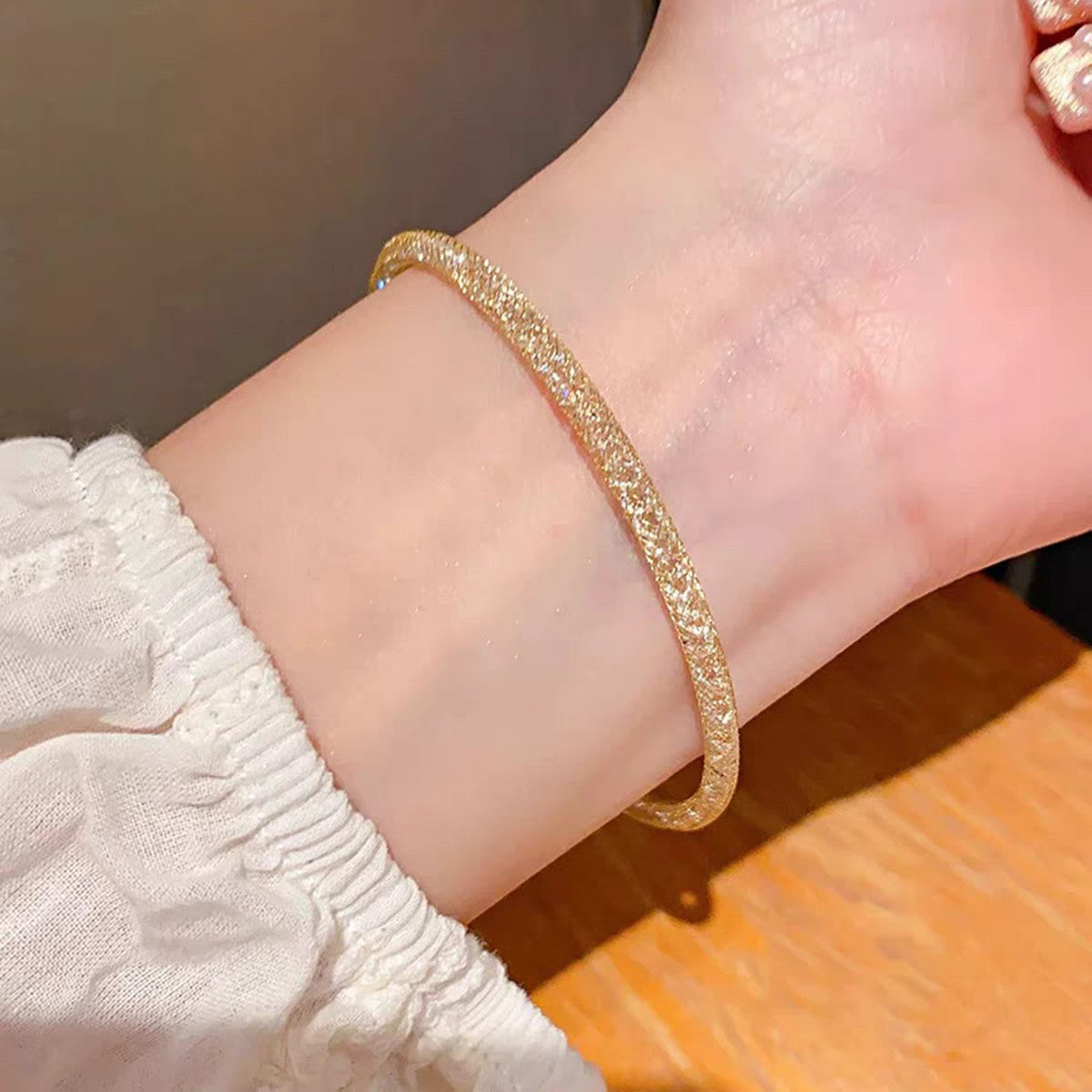 Bracciale a maglia in argento sterling 999 con cristalli,