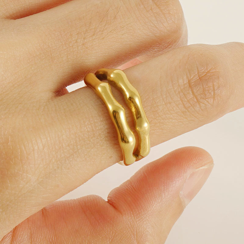 Anello aperto da donna a doppio strato con sezione in bambù
