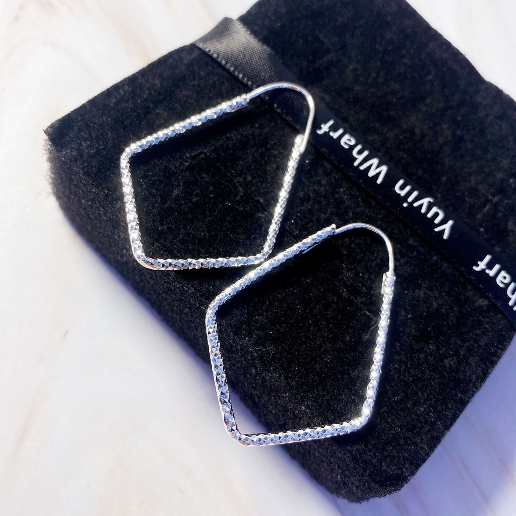 1 Pair 999 Sterling Silver Sparkly Geometric Hoop Earrings,